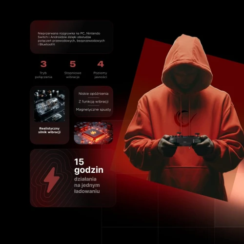 Gamepad Rampage Hydra RGB Kontroler Bezprzewodowy Czarny PC/Switch/Mobile