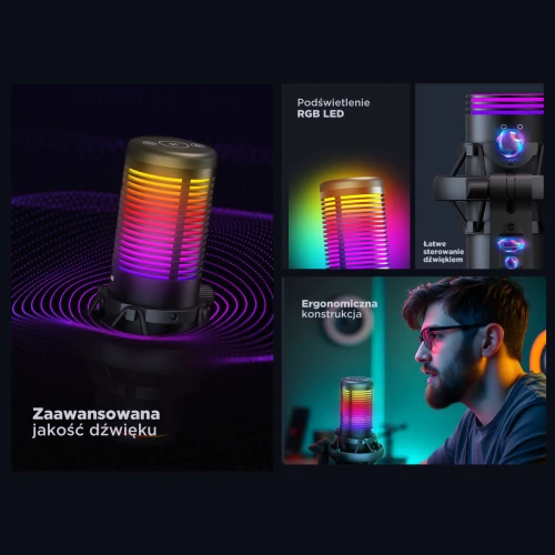Mikrofon pojemnościowy Rampage Bemol RGB Black USB-C