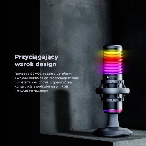Mikrofon pojemnościowy Rampage Bemol RGB Black USB-C