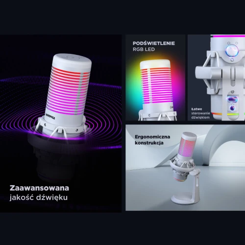 Mikrofon pojemnościowy Rampage Bemol RGB White USB-C