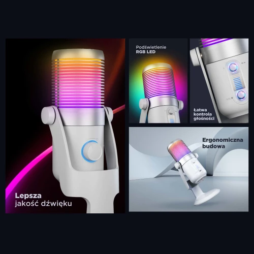 Mikrofon pojemnościowy Rampage Diyez RGB White USB-C