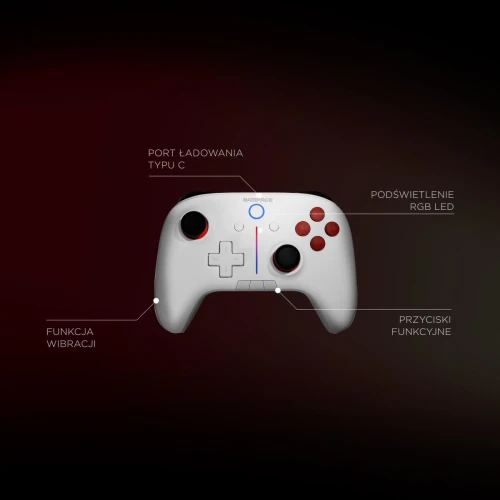 Gamepad Rampage Hydra RGB Kontroler Bezprzewodowy Biały PC/Switch/Mobile