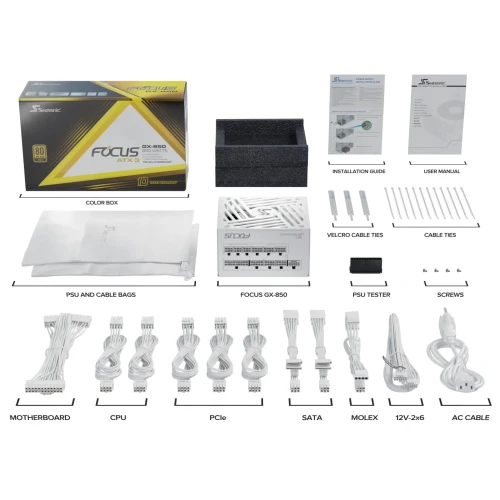 Zasilacz Seasonic FOCUS GX-850 v4 ATX 3.1 PCIe 5.1 White 80Plus Gold 850W