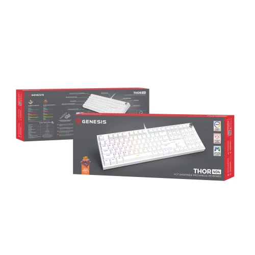 Klawiatura Genesis Thor 404 RGB Outemu Peach Silent Full-size White
