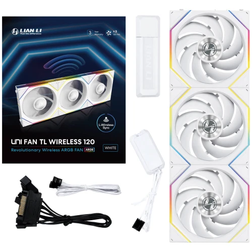 Wentylator Lian Li UNI FAN TL Wireless ARGB PWM Biały – 120mm 3-pack