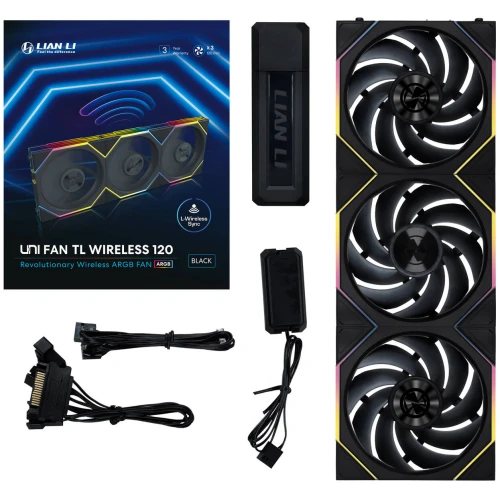 Wentylator Lian Li UNI FAN TL Wireless ARGB PWM Czarny – 120mm 3-pack