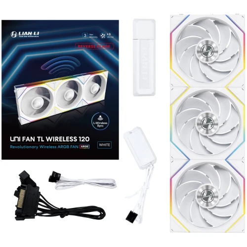 Wentylator Lian Li UNI FAN TL Wireless ARGB PWM Reverse Blade Biały - 120mm 3-pack