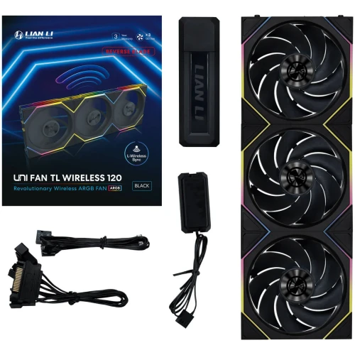 Wentylator Lian Li UNI FAN TL Wireless ARGB PWM Reverse Blade Czarny 120mm 3-pack