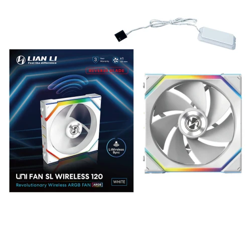 Wentylator Lian Li UNI FAN SL Wireless ARGB PWM Reverse Blade Biały – 120mm