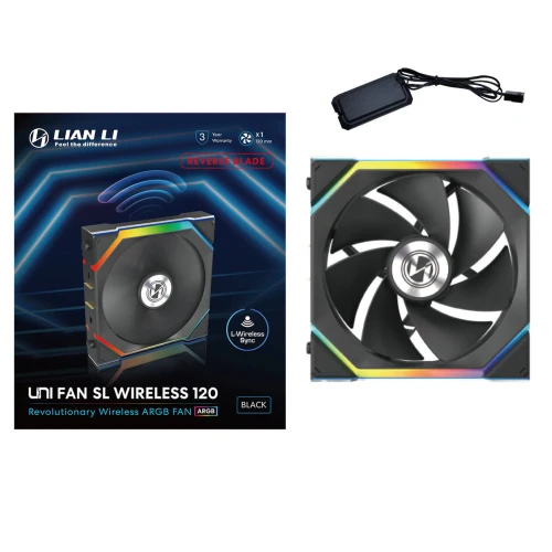 Wentylator Lian Li UNI FAN SL Wireless ARGB PWM Reverse Blade Czarny – 120mm