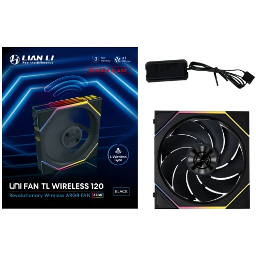 Wentylator Lian Li UNI FAN TL Wireless ARGB PWM Reverse Blade Czarny – 120mm
