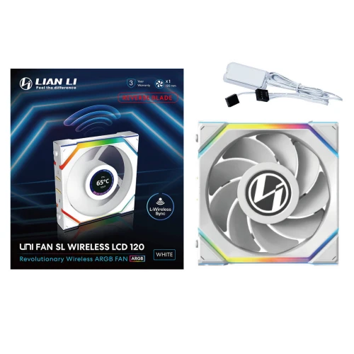 Wentylator Lian Li UNI FAN SL Wireless LCD ARGB PWM Reverse Blade Biały – 120mm