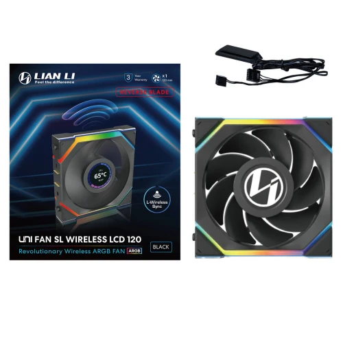 Wentylator Lian Li UNI FAN SL Wireless LCD ARGB PWM Reverse Blade Czarny – 120mm