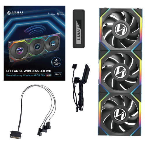 Wentylator Lian Li UNI FAN SL Wireless LCD ARGB PWM Czarny - 120mm  3-pack z kontrolerem
