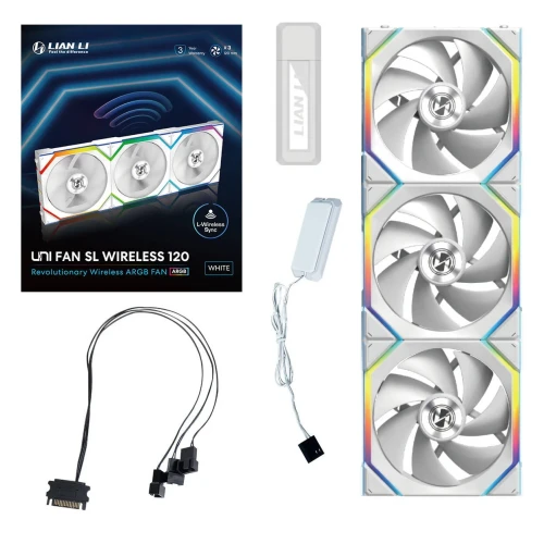 Wentylator Lian Li UNI FAN SL Wireless ARGB PWM Biały – 120mm 3-pack z kontrolerem 