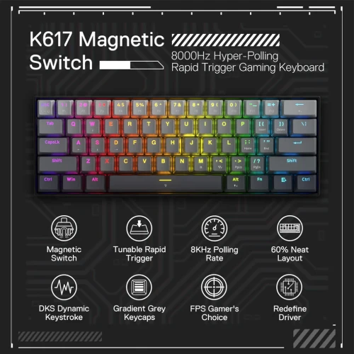 Klawiatura Redragon K617GGB-RGB-M FIZZ Magnetic 8000Hz