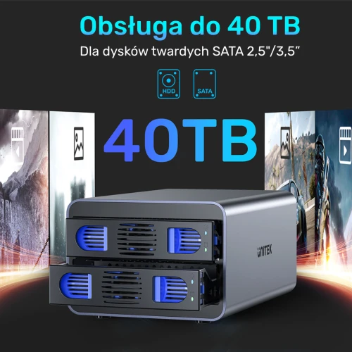 Kieszeń na dyski Unitek S1308A01-EU SATA 2,5''/3,5'' SATA HDD/SSD 40TB