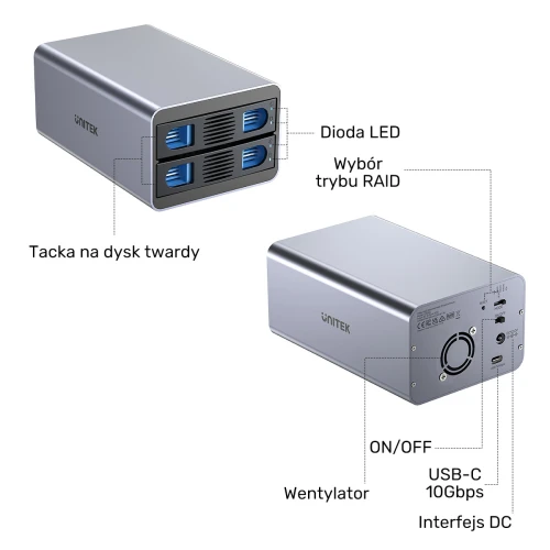 Obudowa RAID do dysku Unitek S1308C01-EU SATA 2.5''/3.5'' USB-C 10Gb/s