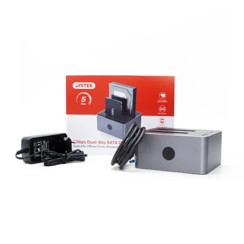 Stacja dokująca Unitek Y-3026GY01-EU HDD USB3.0 2x SATA 2,5''/3,5'' USB-C 5Gbps