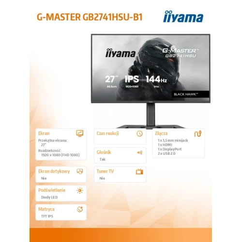 Monitor 27" iiyama G-Master GB2741HSU-B1 Black Howk | IPS | Full HD | 1ms | 144Hz 