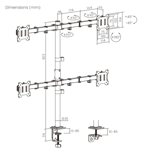 Uchwyt biurkowy do 4 monitorów 17″-32″ MOZOS MS04 VESA