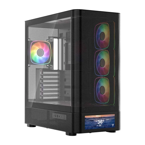Obudowa Modecom Volcano AQ500 LCD ARGB Tempered Glass Black