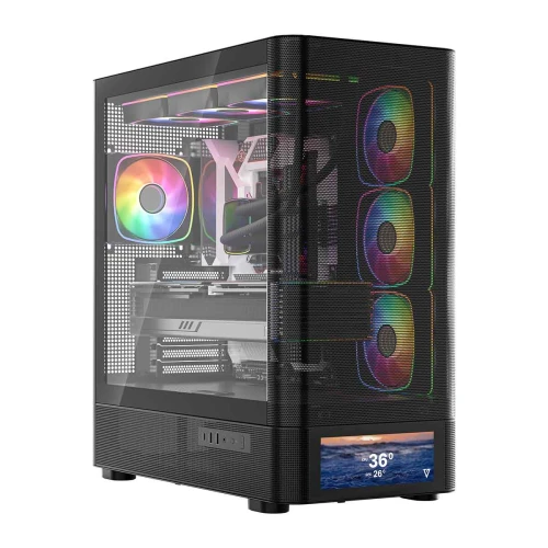 Obudowa Modecom Volcano AQ500 LCD ARGB Tempered Glass Black