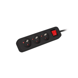 Listwa Przedłużacz Lanberg 3m 3x 230v Pl Z Wyłącznikiem Kabel Wykonany Z Pełnej Miedzi Czarna