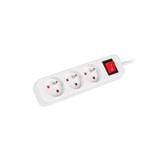 Listwa Przedłużacz Lanberg 3m 3x 230v Pl Z Wyłącznikiem Kabel Wykonany Z Pełnej Miedzi Biała