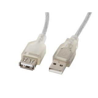 Przedłużacz USB-A M/f 2.0 5m Przezroczysty Ferryt Lanberg