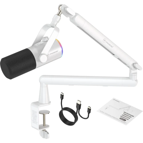 Mikrofon dynamiczny Mozos TAM8 v2 USB XLR RGB Statyw Biały