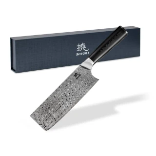 Tasak do precyzyjnego krojenia warzyw Shiori 撓 Yasashi-sa Nakiri stal damasceńska, rękojeść G10