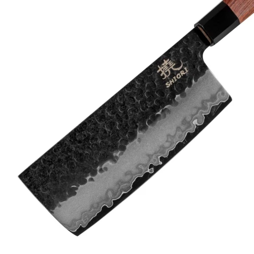 Tasak do precyzyjnego krojenia warzyw Shiori 撓 Mitsuki Nakiri wykonany z trzywarstwowej stali , rękojeść z rógu bawoła i drewna z sekwoi