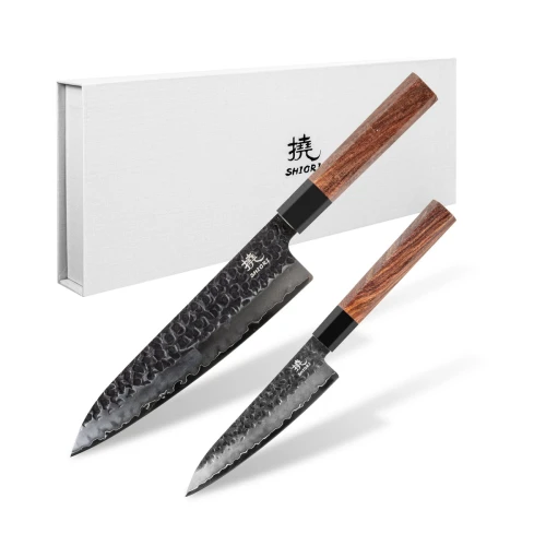 Zestaw noży Shiori 2-Set 撓 Mitsuki Murō i Sifu z trzywarstwowej stali, rękojeść z rogu bawoła i drewna z sekwoi