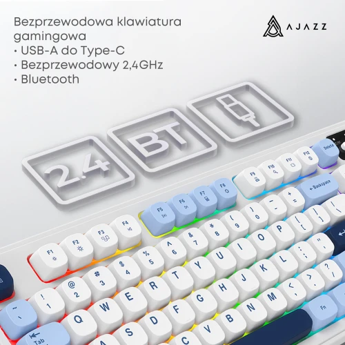 Klawiatura Ajazz AF98 PLUS RGB membranowa bezprzewodowa biała