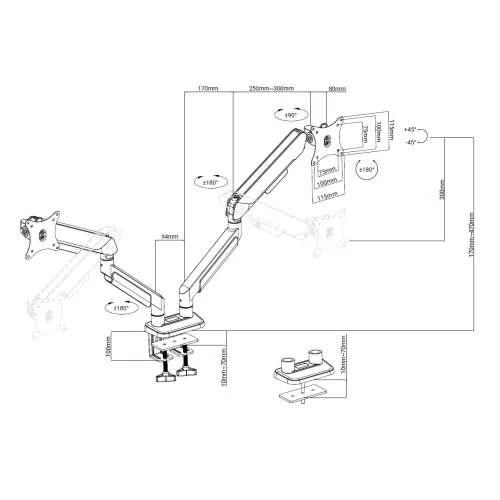 Uchwyt do monitora podwójny Anda Seat Stealth Pro II Duo 17-42" Titanium