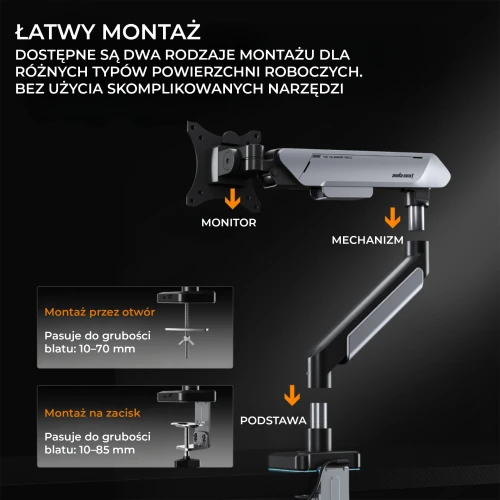 Uchwyt do monitora Anda Seat Stealth II Pro RGB 17-42" Titanium