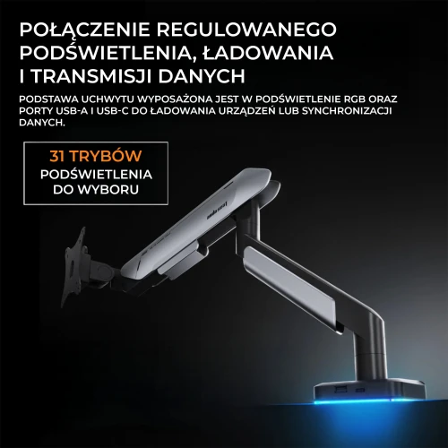 Uchwyt do monitora Anda Seat Stealth II Pro RGB 17-42" Titanium
