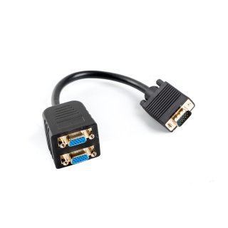 Adapter VGA(m)->2x VGA(f) Na Kablu 20cm Czarny Lanberg