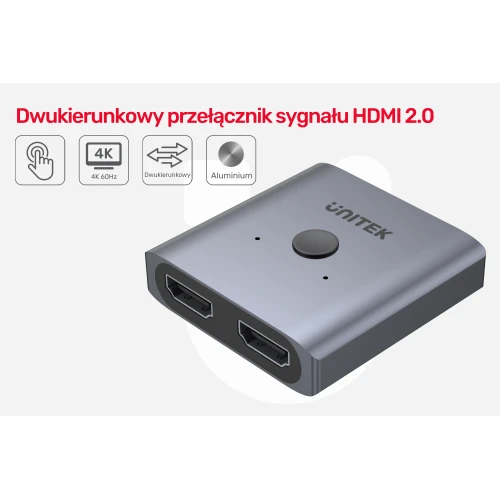 Dwukierunkowy przełącznik HDMI2.0 4K 2-na-1 Unitek V1127A