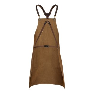 Fartuch do grillowania z woskowanego płótna z elementami ze skóry Shiori 撓 