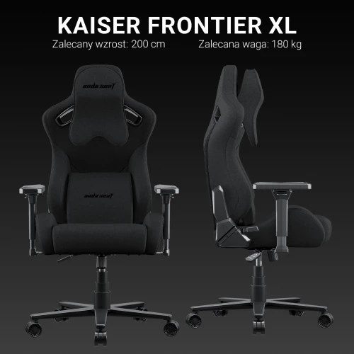 Fotel gamingowy do biura Anda Seat Kaiser 2 Frontier XL czarny materiałowy