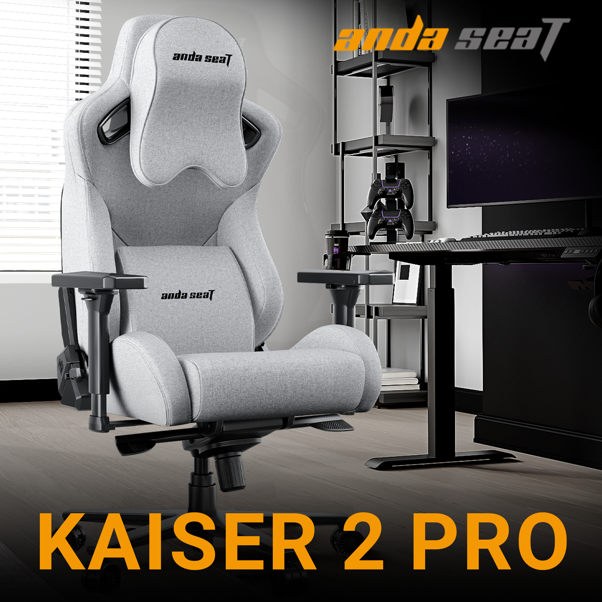 Fotel Anda Seat Kaiser 2 Pro XL z tkaniny lnianej i pianki Memory Foam
