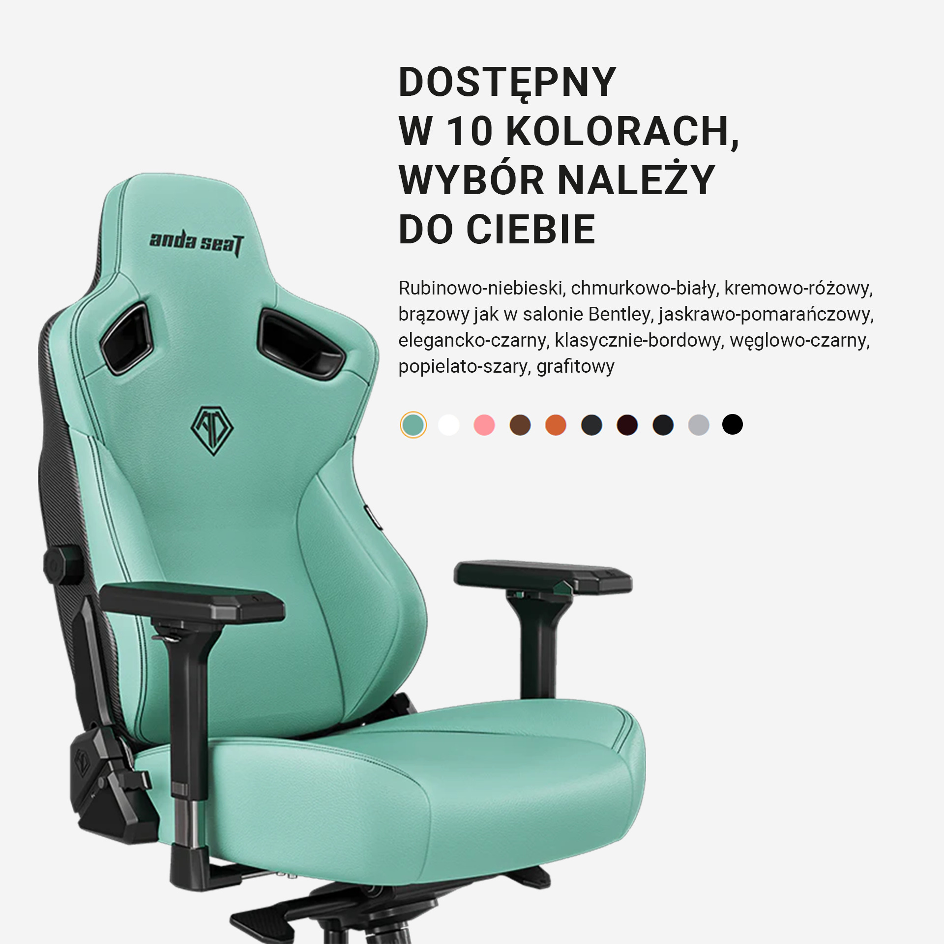 Fotel dostępny w 10 różnych kolorach do wyboru