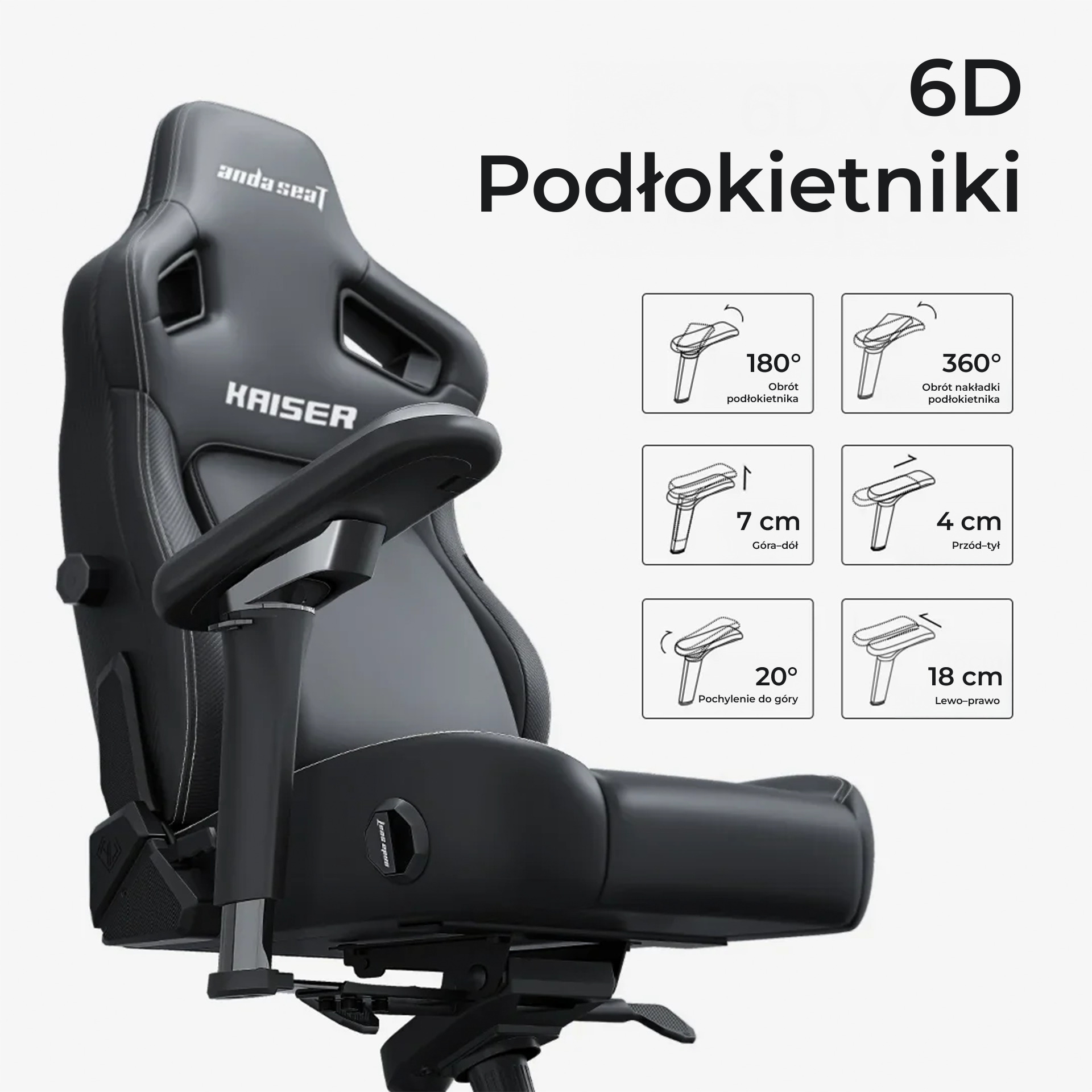 Podłokietniki 6D w fotelu AndaSeat Kaiser 4 V2 XL