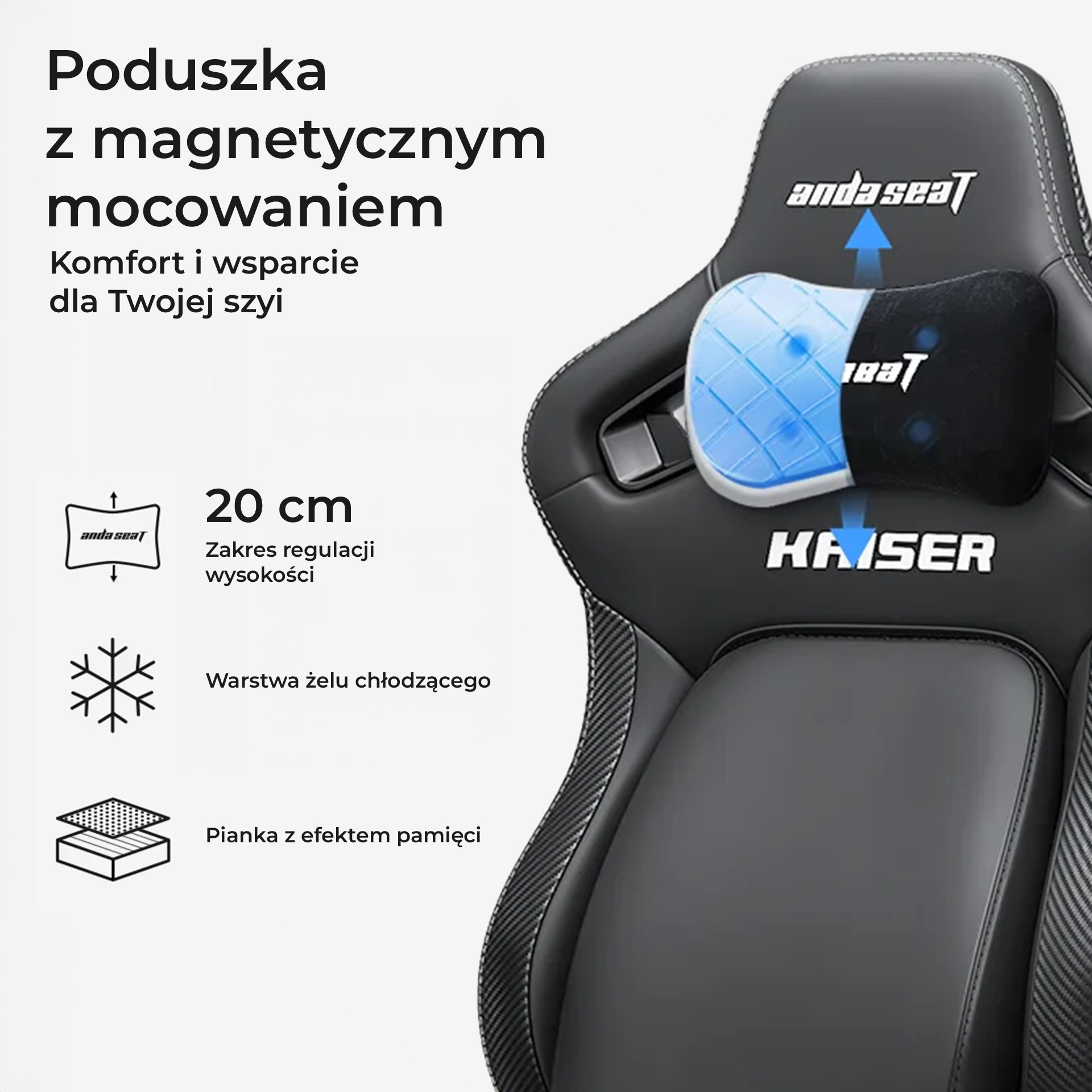 Magnetyczna poduszka zagłówka z pianką memory foam