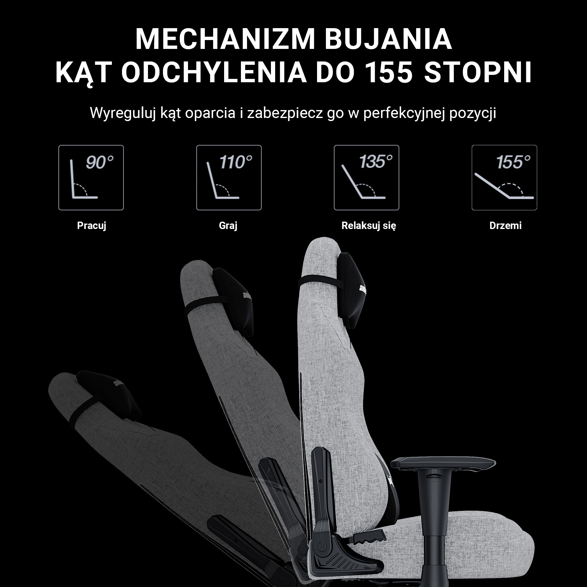 Wypełnienie z pianki Memory Foam i wygodne poduszki lędźwiowa oraz pod głowę