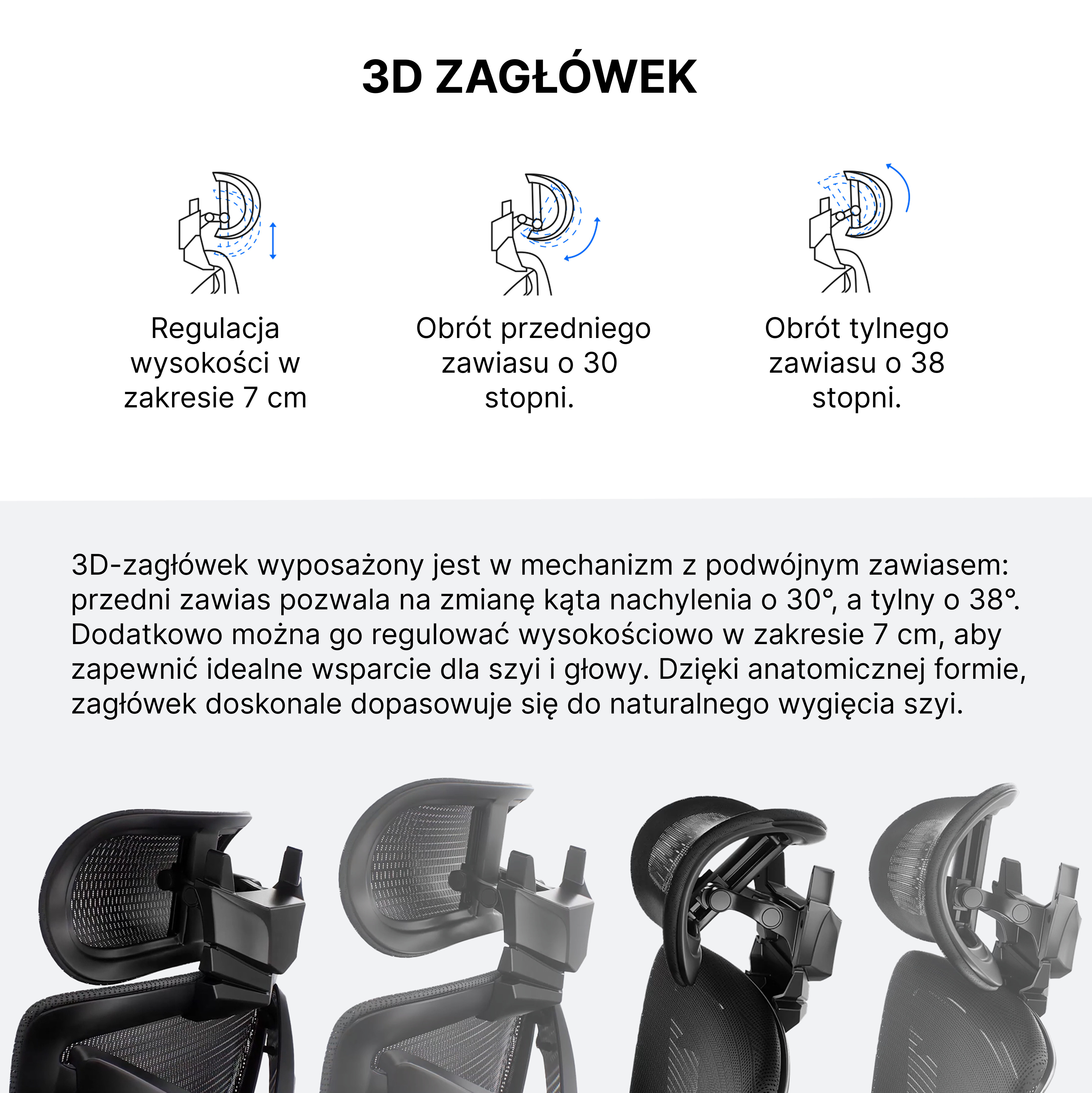 Regulowany zagłówek 3D Anda Seat X-Air Pro XL