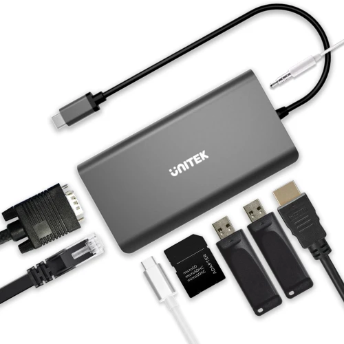 Hub USB-C 3.1 8w1 Unitek Power Delivery 100W