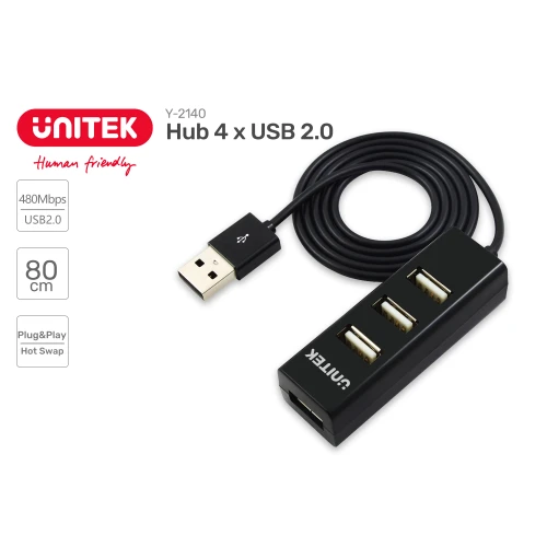 HUB USB Unitek Y-2140 4x USB 2.0 Mini - 80cm